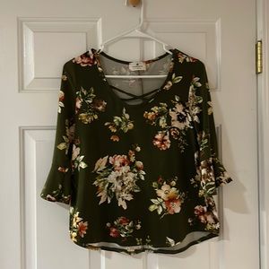 Green Floral Bell-Sleeve top